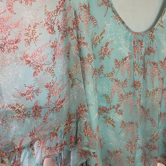 Sundance Wilde Aqua Chiffon Ruffle Loose Fit Boho Top Size Large - Picture 5 of 13